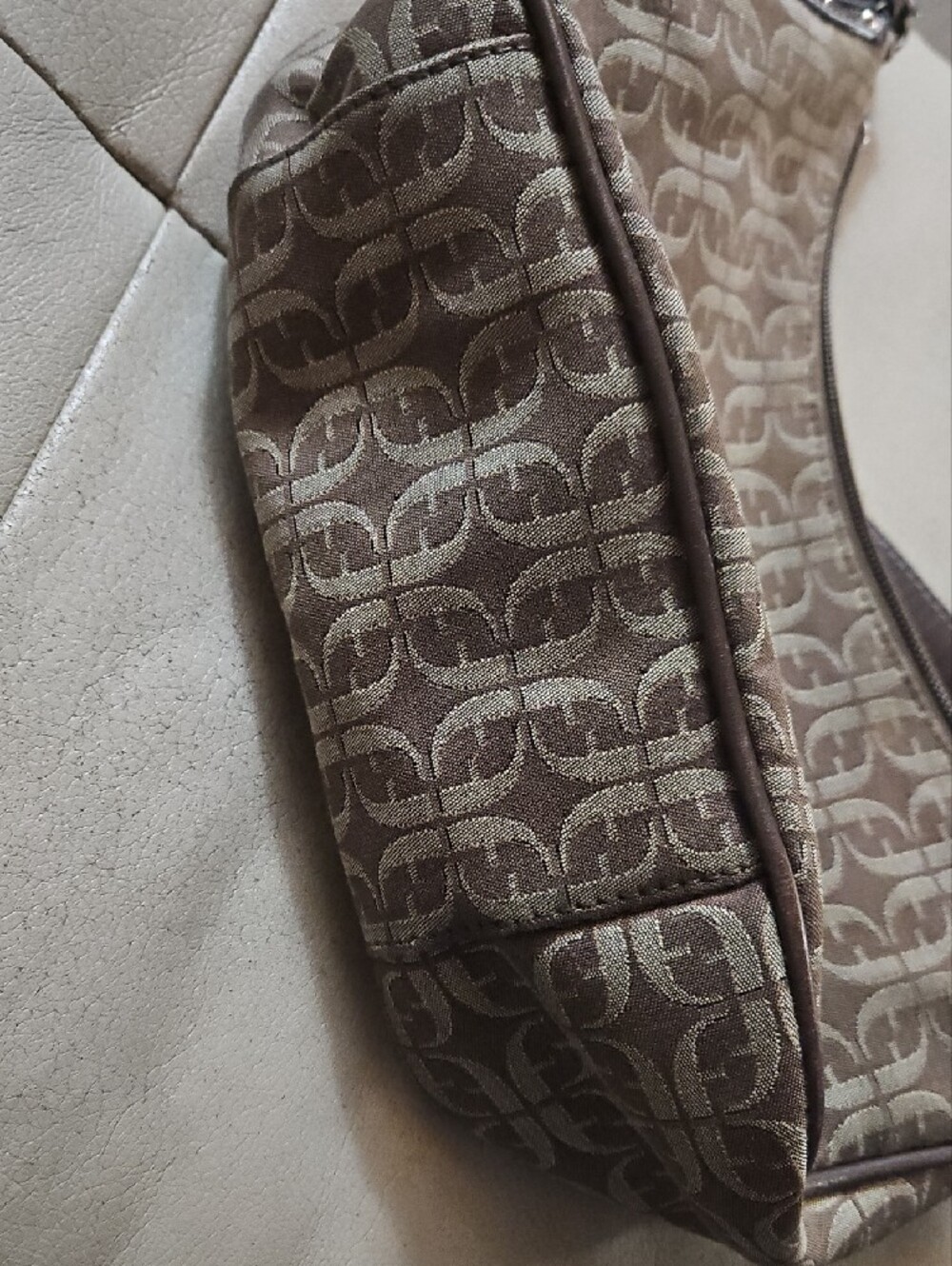 Fossil Brown Logo Jacquard Shoulder Bag with Dark Brown Trim - Picture 10 of 10